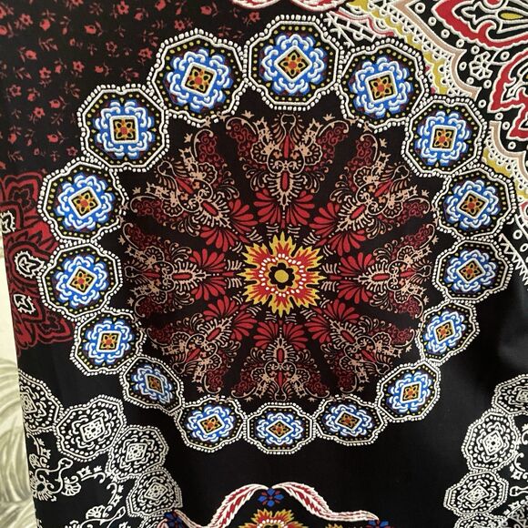 Faux Wrap Dress Boho 2X Medallions Side Tie Swing Textured Wrinkle Resistant - Picture 9 of 14